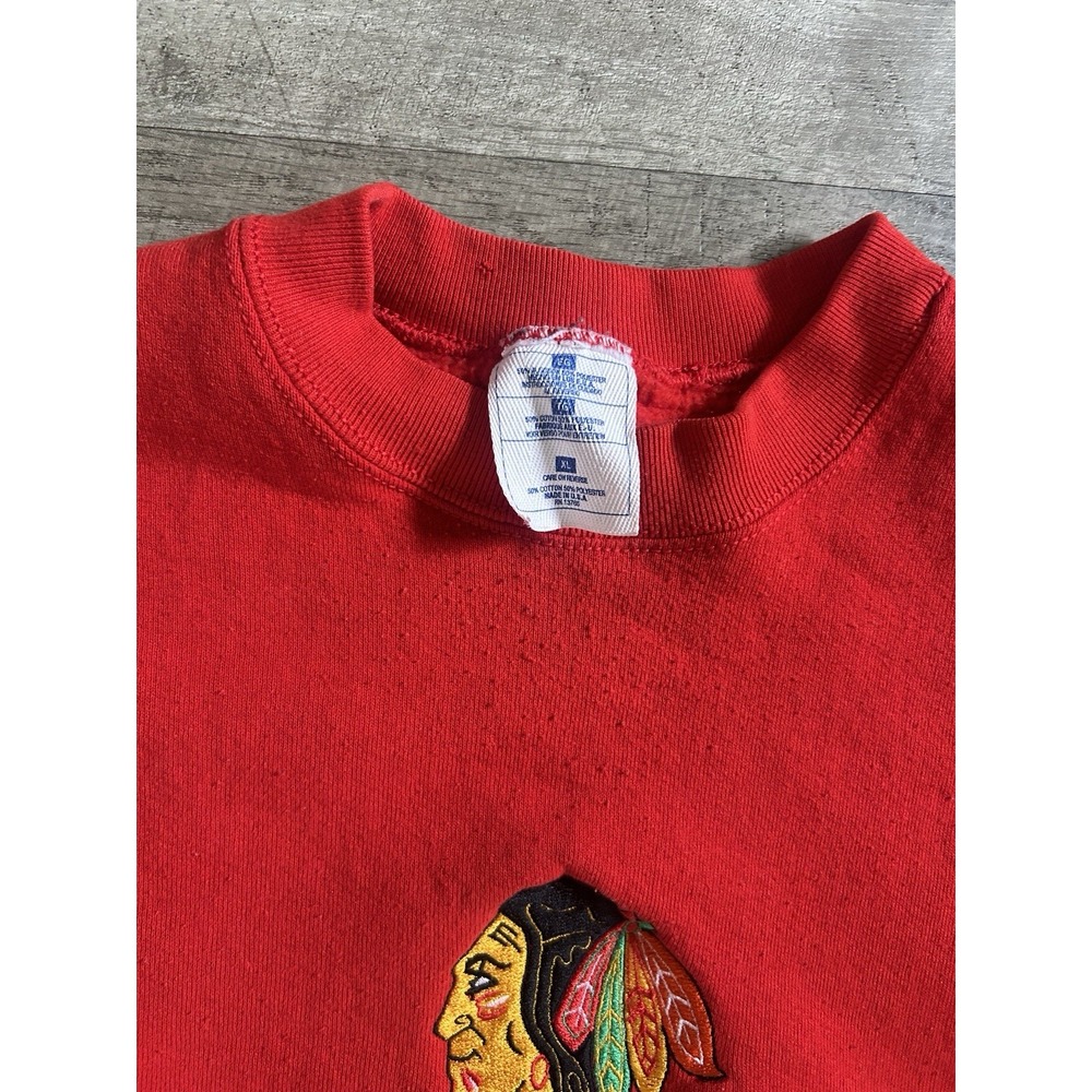 Vintage 90s Red Chicago Blackhawks Embroidered Sweatshirt‎ XL Pullover Red - Picture 3 of 4
